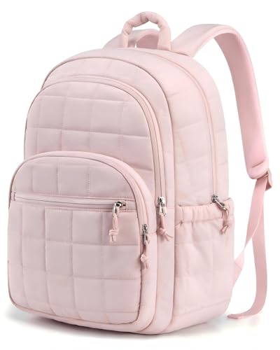 College Laptop Backpack, Water-Resistant Lightweight Travel Daypack with Padded Compartment for Women, Durable Black Bookbag Fits 15.6 Inch Laptop, Multipurpose Stylish School and Work Bag, Pink