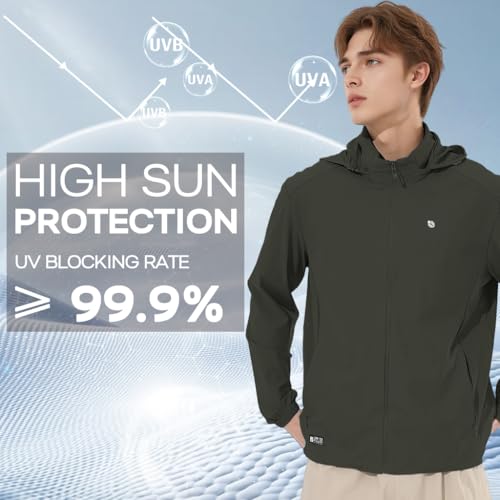 Image of Venzina UPF 150+ Sunscreen Jacket for Men, UV Sun Protection Jacket with Cool Feel Quick Dry Fabric, Sun Hoodie with Removable Hat & Zip Pocket for Driving, Camping, Riding