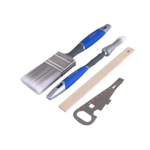 Mäster Malerpinselset für Fenster und Innenbereich – Serie Superior – Komplett-Set mit 50 mm Lackpinsel, 15 mm Sprossenpinsel, Rührstab und Dosenöffner – Für das Streichen von Fenstern und Leisten