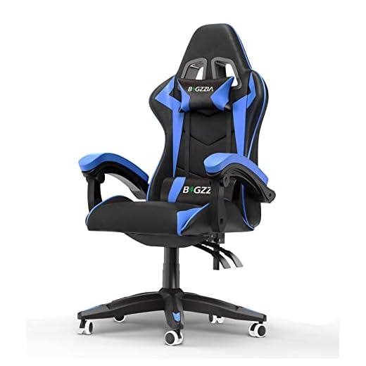 bigzzia Silla Gaming，Silla Ergonómica para Videojuegos, Oficina y Estudio, Silla Gaming con Cojín Lumbar y Reposacabezas, Regulable en Altura (Azul)