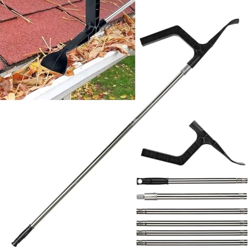 BDHI 2-in-1 Gutter Cleaning Tools Telescopic Gutter Cleaner Portable Cleaning Scraper Tool for Cleaning Leaves and Debris (Y294-1)