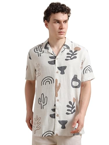 Image of StitchX Men's Half Sleeve Cuban Collar Printed Shirt