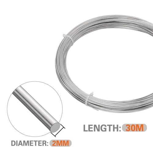 BUERPINKING 304 Edelstahldraht, Basteldraht Silber, Harter Draht Federstahldraht, Weicher Eisendraht Rostfrei für DIY-Bastelarbeiten Gartenverkabelung Selbermachen ((2.0mmX30m))