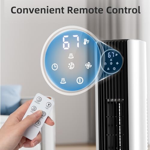 Image of Antarctic Star Tower Fan Portable Floor Fans 85Oscillating Fan Quiet Cooling 12H Timer Remote Control Standing Bladeless Electric 3 Wind Speeds 4 Modes Bedroom Office,36 inch, Black+White