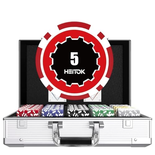HEITOK 1000 Piece Poker Chip Set 11.5 Gram Heavyweight Casino Grade Chips with Values - Complete Texas Holdem Blackjack Gambling Kit with Reinforced Aluminum Case Cards Buttons for Adult Game Night
