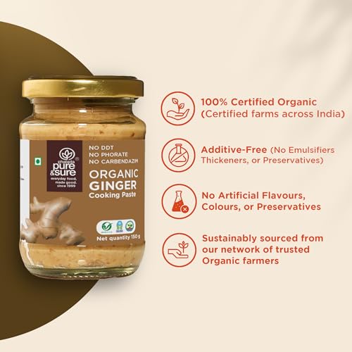 Image of Pure & Sure Organic Ginger Paste 150G | 100% Fresh Adrak Chutney | Naturally Processed & Thick | Homemade Taste & Quality for Cooking | No Additives & Chemical