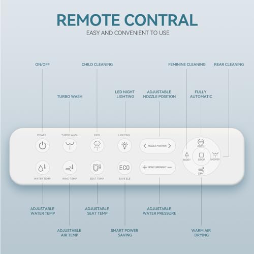 YOURLITE Bidet Toilet Seat, Elongated Toilet Seat Warm Water, Heated Seat Bidet with Remote Control,Self-cleaning Nozzle Temperature Adjustable LED Light, Need Electricity, Black - Thumbnail 7