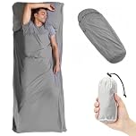Gaethra Ultralight Sleeping Bag Liner, 210cm Light Blue Matt Nylon Travel Sheet, 128g Quick Drying Easy-Care Fabric Sleeping Bag Liner Thermal for Backpacking, Hostels, Camping, Travel