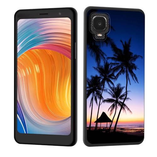 CICPLKSE for TCL A3 A509DL Case,Slim Anti-Scratch Shock Absorbent Silicone Protective Case Cover for TCL A3 A509DL,Palm Trees Silhouette at Sunset