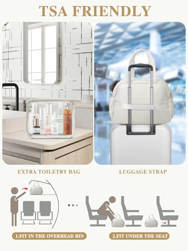 Gym Bag for Women with Wet Pocket, Travel Duffle with Clear Makeup Bag, Carry-On Weekender Overnight Organizer, Water-Resistant for Yoga & Sports, White3