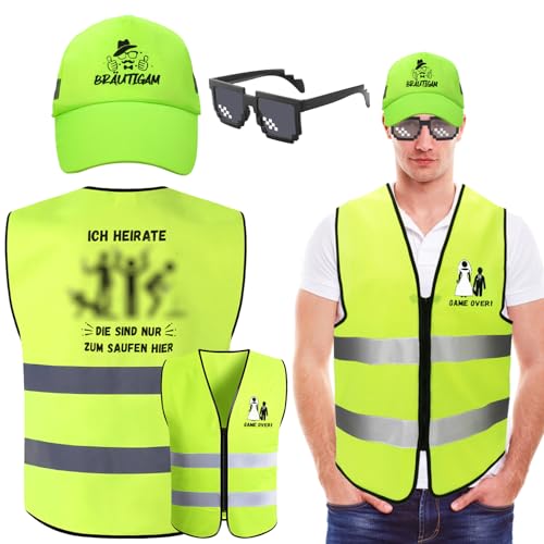 HOWAF Junggesellenabschied Männer Kostüm, JGA Männer Weste, Bräutigam Hut JGA Hut, Sonnenbrille, Lustige Geschenkidee für JGA Kostüm Männer, JGA Accessoires Männer, Junggesellenabschied Mann