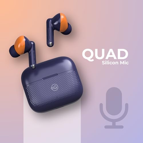 Image of OOGE Wavepods 400 TWS Earbuds, Quad Mic with ENC, 1000-Hour Standby, Type-C Fast Charging, PureTone HD Audio, Premium Navy Blue Textured Design