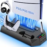 PS5 smukły stojak i stacja chłodząca z kontrolerem do Playsation 5 Slim & Standard Disc/konsola cyfrowa, akcesoria PS5 z ładowarką/wentylatorem turbo/3 koncentratorami USB/stojakiem