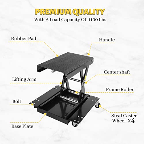Bchsadvb 1100 Lbs Steel Wide Deck Motorcycle Lift Atv Scissor Lift Jack Black With Dolly And Hand Crank Rubber Pad Repair Hoist Stand #TOP1