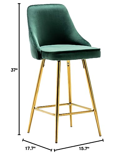 Set de 2 butacos tapizados para barra, respaldo alto, asiento de terciopelo verde y estructura dorada, altura 25 pulgadas, estilo moderno miniatura 3