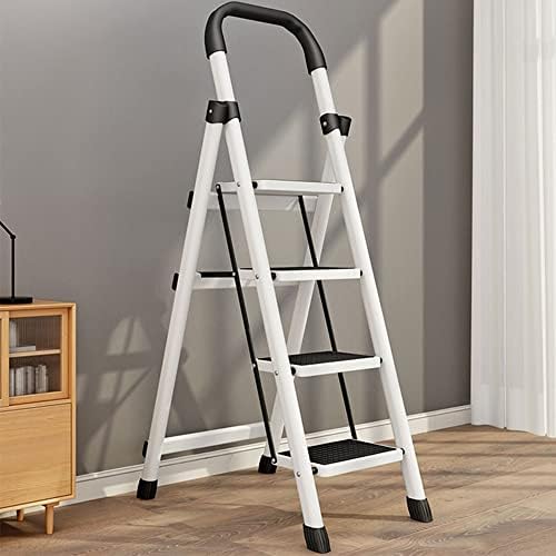 Portable Step Ladder White and Black,Folding Step Stool with Wide Anti-Slip Pedal, Lightweight 330 lbs Load Capacity Step Ladder,Portable Step Stool for Household (4-Step Type01, White)
