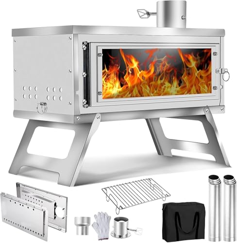 NBYTLT Collapsible Camping Tent Stove Camping Wood Stoves with 8 Chimney Folding Hot Portable Wood Burning Stoves Carry Bag and Ash Grate for Outdoor Camping Hunting Cooking