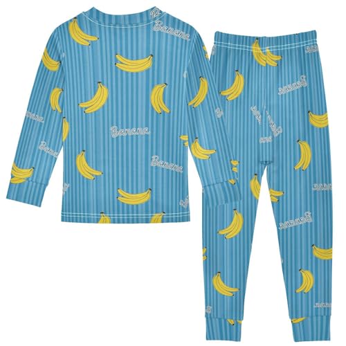 Pajama Sets Long Sleeve Yellow Banana Blue Background Soft Comfy Sleepwear 2 Piece PJS 3-8T3
