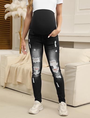 Image of Maternity Jeans Over The Belly Slim Stretch Maternity Work Pants and Pocket