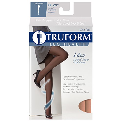 Image of Truform Sheer Compression Pantyhose, 15-20 mmHg, Women's Shaping Tights, 20 Denier, Nude, Medium (Pack of 3)