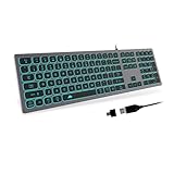 POWZAN Aluminum Quiet Wired Slim Chiclet Keyboard - Compatible with Apple iMac, MacBook, Mac and PC, USB Numeric Keypad RGB Lighted Key - Space Gray