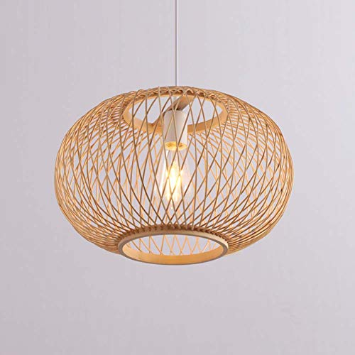 Preisvergleich Produktbild Bambus Kronleuchter Wicker Weave Leuchte Hängelampe Deckenleuchte Chinesische Retro Led Energiesparlampe Höhenverstellbar Geeignet Für 15-30m2 Studie, Veranda, Restaurant-50 * 38