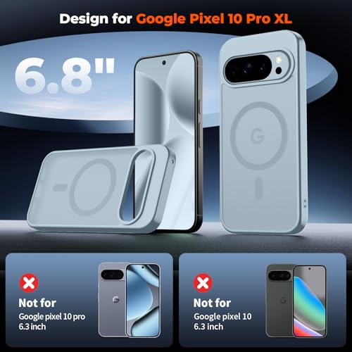 Image of SUPFINE Magnetic for Google Pixel 10 Pro XL Case with Screen Protector, (Built-in Magnets) ((Military Grade Drop Protection) Slim Translucent Shockproof Phone Case,Sliver Blue