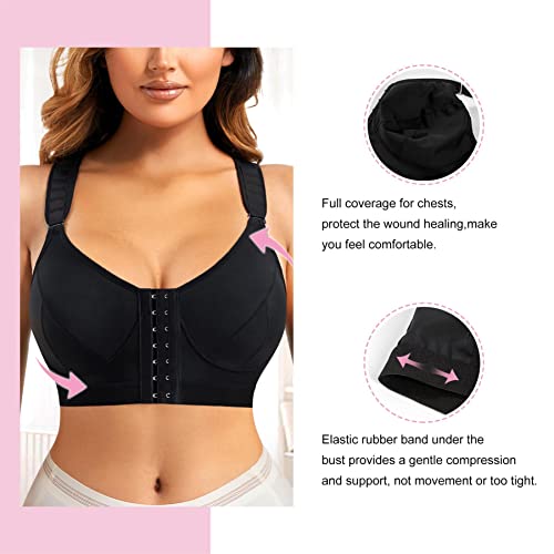 Brabic Women Front Closure Post Surgery Everyday Bras For Mastectomy Support Wirefree Padded Black #TOP2