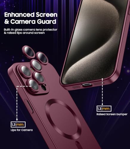 Image of DIZORO Magnetic Case for iPhone 12 Pro Max Cover [Compatible with MagSafe][Built-in Camera Lens Protector] Slim Soft Silicone Bumper Shockproof Metallic Luster Back Cover Phone Cases (Wine)