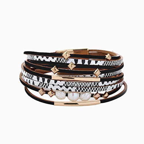Bracelet en cuir vintage noir multicoule double cercle haute qualité