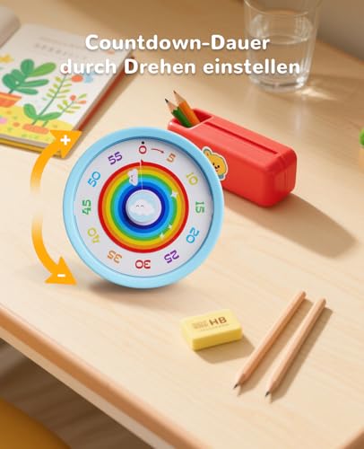 Visueller Timer für Kinder, 60-Minuten Countdown mit leisem Betrieb und Magnetrückseite – Für Lernen, Spielzeit und effektives Zeitmanagement 5