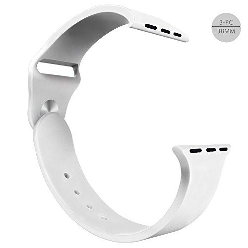 iXCC [3 Pieces] 38mm Apple Watch Band Soft Silicone Sport Style Series 2 Series 1 Men Women [2 Lengths] Large/Small Wrist Strap Replacement - White