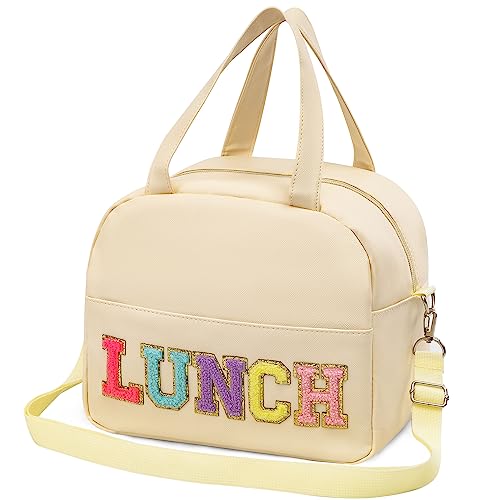 LUCKIPLUS Lunch Bag for Women Personalized Insulated Lunch Box for Adults with Adjustable Shoulder Strap Reusable Freezable Lunchbox Cooler Tote for Office Work Picnic Beach (Beige)