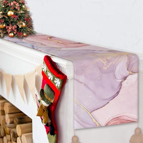 Chemin de table en lin marbre violet pour votre décoration de Noël