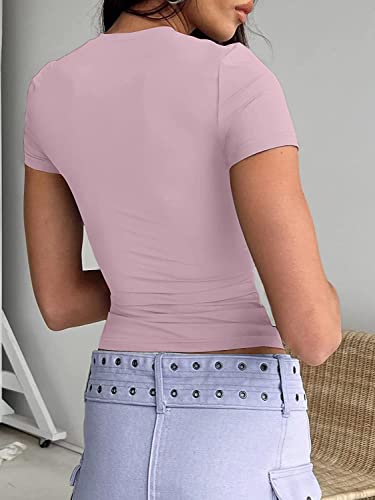 Image of Dwnval Womens Classic Short Sleeve Summer TOS Crew Neck Slim Fit Crop T Shirt