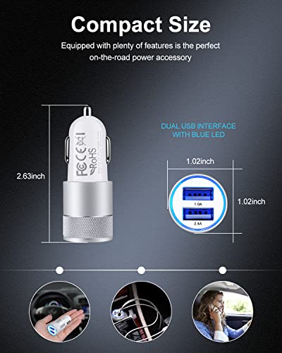Image of Car Charger, Ailkin 3.4a Portable Dual Port USB Cargador Carro Fit Lighter Spot Socket Adapter for iPhone 11 Pro Max 11 Pro 11 X XR XS Max 8 Plus 7s 6s, iPad, Tablet, Samsung Galaxy Note 10+ S10 Plus