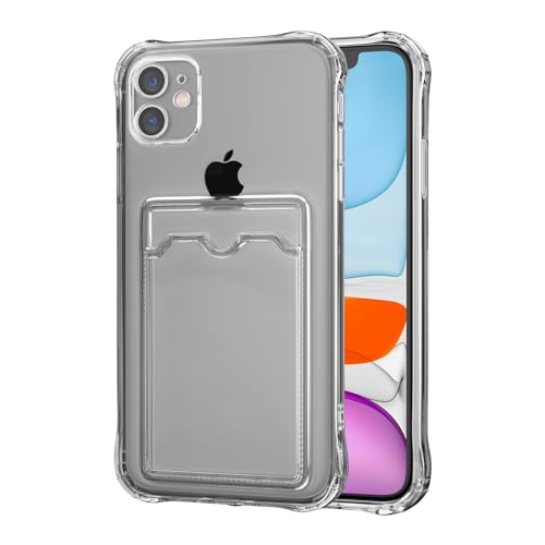 DEFBSC Hülle für iPhone 11, Transparente Rückseite Handyhülle mit Kartenhalter, (Handykartenhalter) Ultra Dünn Weiche TPU Stoßfeste Durchsichtige Schutzhülle für iPhone 11 - Schwarz