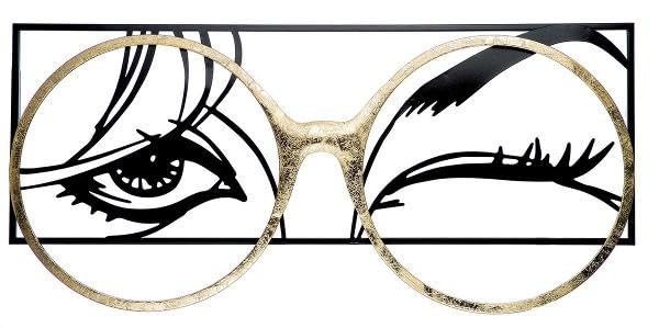 GILDE Metallbilder Wanddeko Bilder Metall – Moderne Wanddekoration Wohnzimmer – Wandbild 3D Metallbild Wand Deko Frau Brille Wall Decoration 42 x 90 cm Schwarz Gold