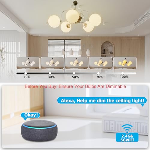 Wireless Dimmer Switch, Remote Light Switch Receiver kit, Work with Alexa Voice Control, Smart Wall Switch Lighting Fixture for Dimmable LED/CFL INC/HAL Bulb (1 Remote 1 Receiver kit) by Sunmerit - Image 3