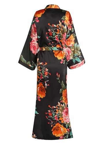 Womens Silk Kimono Robe Long Floral Bridesmaids Robe Satin Wedding Party Bridal Robe Dressing Gown Loungewear2