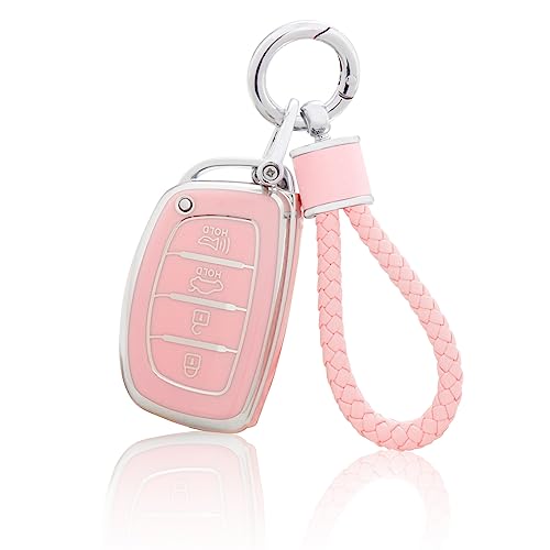YO&YOYE for Hyundai Key Fob Cover with Keychain Pink Soft TPU Key Case Protection Shell Fit for lantra Ioniq Sonata Tucson Elantra GT