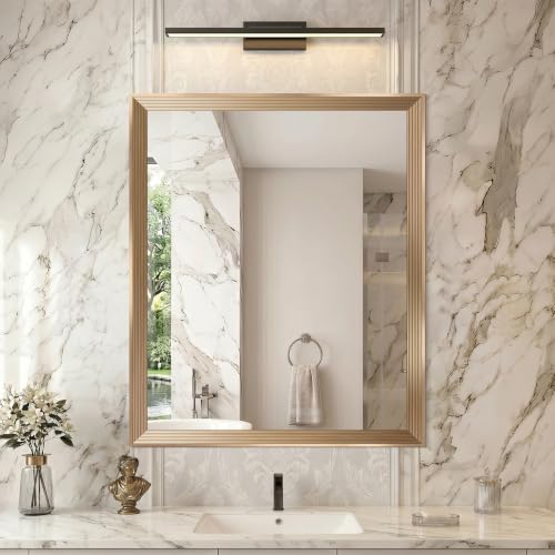 Image of DESBING 30 inchx36 inch Gold Bathroom Mirrors for Over Sink, Tempered Glass, Metal Frame, Rectangle Vanity Wall Mirror for Bathroom, Living Room, Bedroom, Horizontally or Vertically