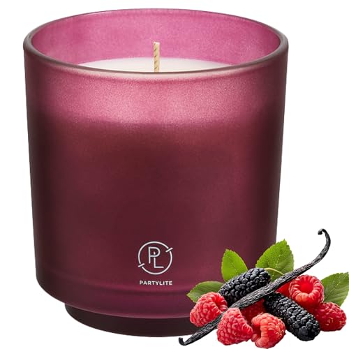 Image of PartyLite Mulberry Scented, with Notes of Black Currant, BlackBerry, Mulberry & Pomegranate,10oz 1-Wick Aromatherapy Refillable Jar Candle, 50 Hour Burn Time, Sustainable Wax in Reusable Vessel