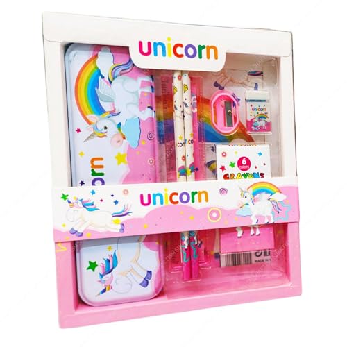 Image of SHAKTISM Stationery Gift Set - Pack of 7 Pcs, Stationery Items for Kids Useful Gift Kawaii Stationery for Kids Return Gift School Accessories for Kids (Unicorn Stationary Set New)