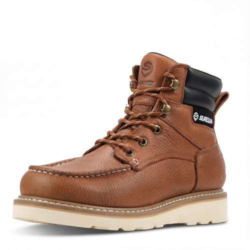 SUREWAY 6" Soft Toe Work Boots for Men – GoodyearWelt Full Grain Leather, Lace Up Mac Toe Work Shoes, EH Construction Oil/Slip Resistant, Durable Rubber Sole Boots for Warehouse, Factory, Daily Wear