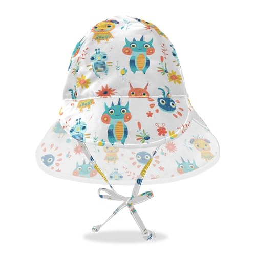 Cartoon Funny Aliens White Kid Sunhat Baby Boys' Hats Girl UV Protection Neck Flap Traveling Camping