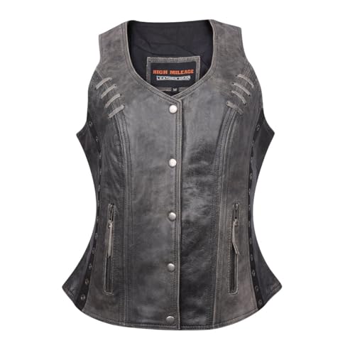 Women's Black Premium Cowhide Biker Motorcycle Leather Vest with Cowgirl Western Leather Outwear, Adjustable Side Buckles2
