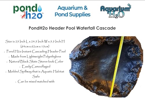 PondH2o Header Pool Waterfall Cascade, Lightweight Black PVC Water Garden Pond Waterfall Spillway Lightweight Outdoor Water Feature for Garden, Pond, and Backyard, No Hose Connections Required
