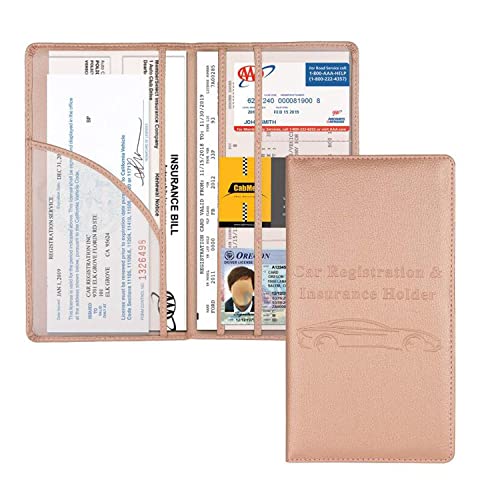 Auto Rover Car Registration And Insurance Documents Holder Pu Leather +2 Pack Car Cup Holder Insert Coaster (Pink+ 2 Cup Coaster) #TOP1