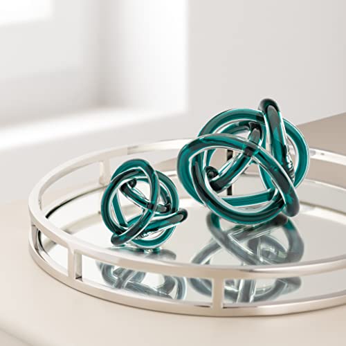 Torre & Tagus Orbit Glass Décor Ball - Abstract Teal Glass Knot For Home Decor On Decorative Books, Modern Room Decor & Office Art Sculpture As Bedroom Decor, Entryway Decor, Shelf Decor, 3" Diameter #TOP2